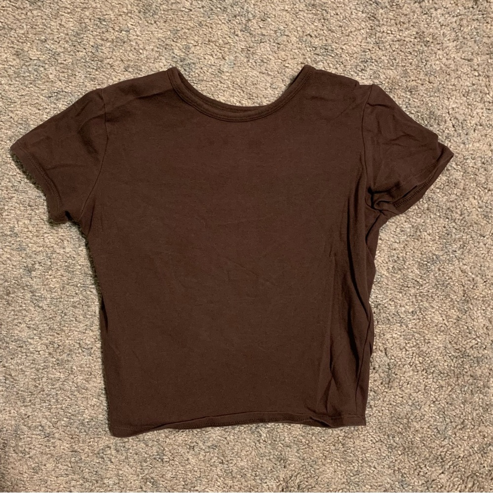 Hollister Crop Short Sleeve Brown Tee